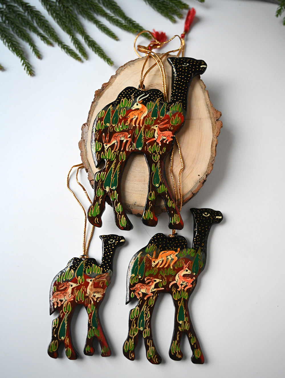 Load image into Gallery viewer, Kashmiri Art Xmas Decorations - Forest Wanderers (Set of 9)