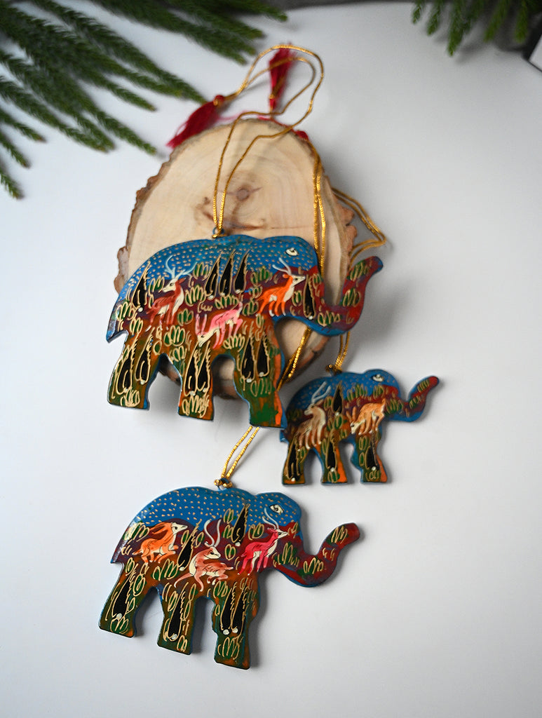 Kashmiri Art Xmas Decorations - Forest Wanderers (Set of 9)