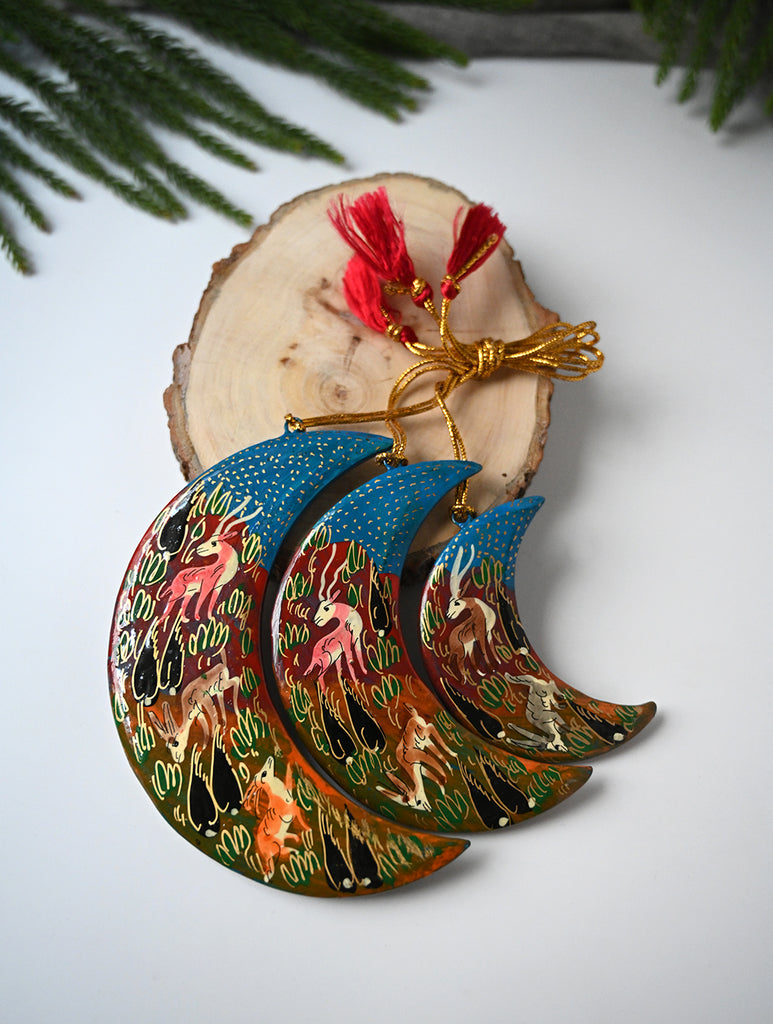 Kashmiri Art Xmas Decorations - Forest Wanderers (Set of 9)