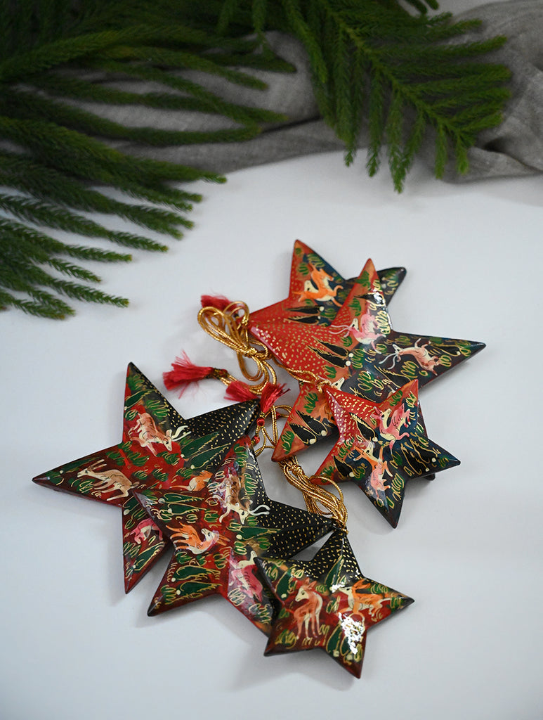 Kashmiri Art Xmas Decorations - Forests & Stars (Set of 6)