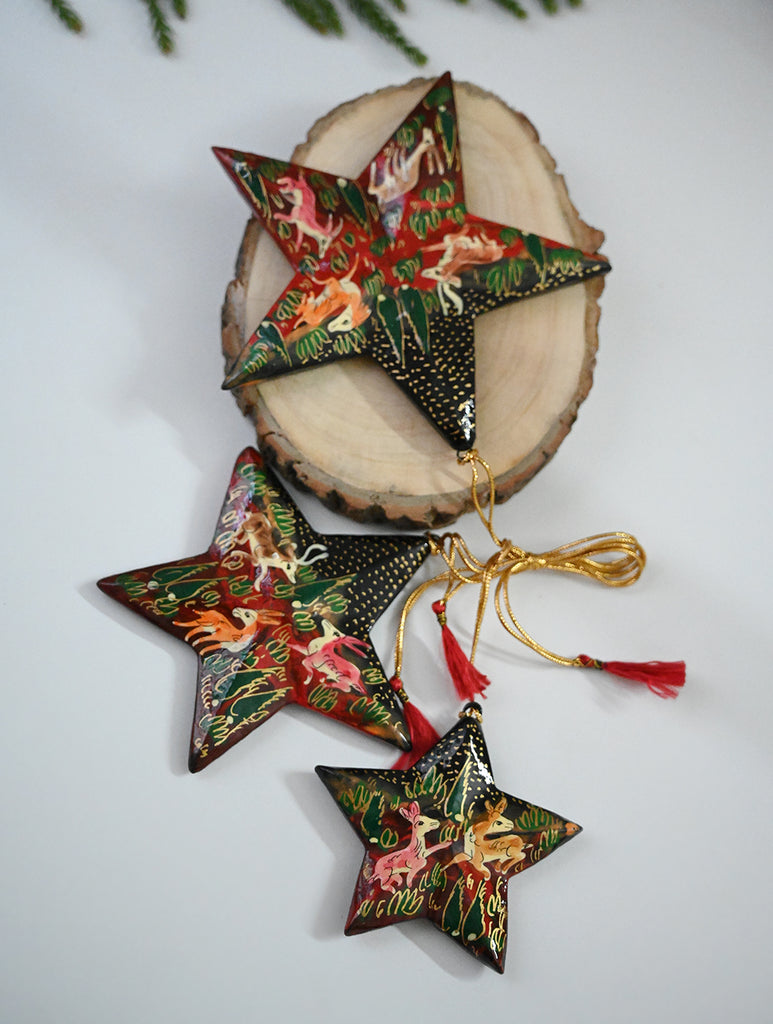 Kashmiri Art Xmas Decorations - Forests & Stars (Set of 6)