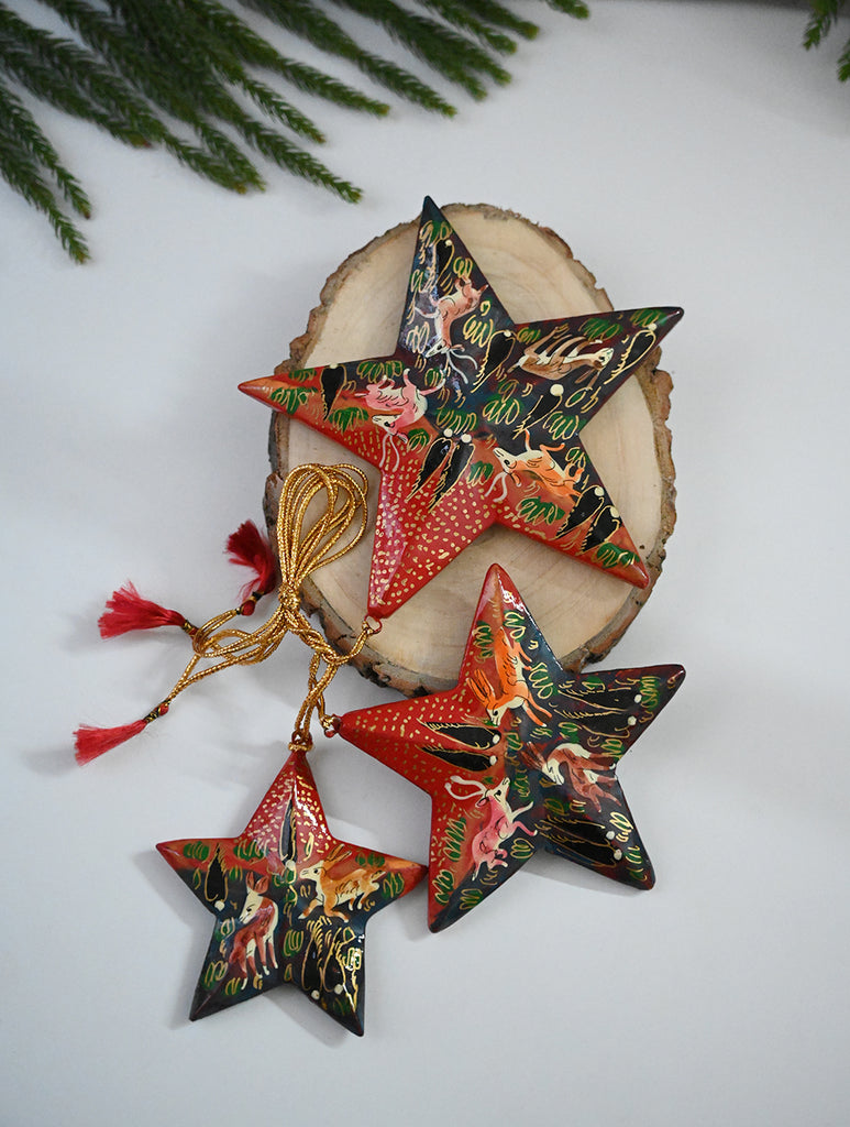 Kashmiri Art Xmas Decorations - Forests & Stars (Set of 6)