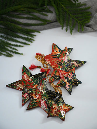 Kashmiri Art Xmas Decorations - Forests & Stars (Set of 6)