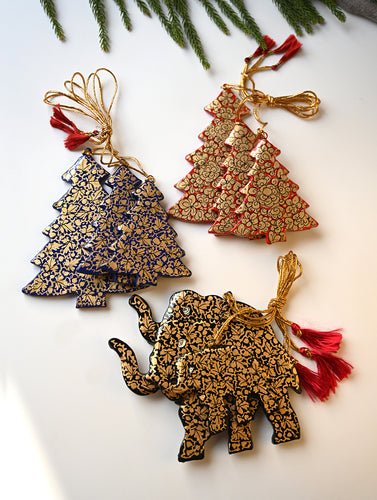 Kashmiri Art Xmas Decorations - Gold Chinar (Set of 9)