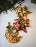 Kashmiri Art Xmas Decorations - Gold Stars (Set of 9)