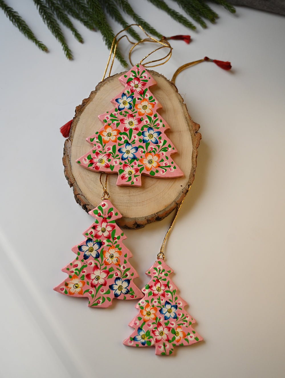 Load image into Gallery viewer, Kashmiri Art Xmas Decorations - Lavender Medley (Set of 9)