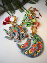 Load image into Gallery viewer, Kashmiri Art Xmas Decorations - Lavender &amp; Green Medley (Set of 9)