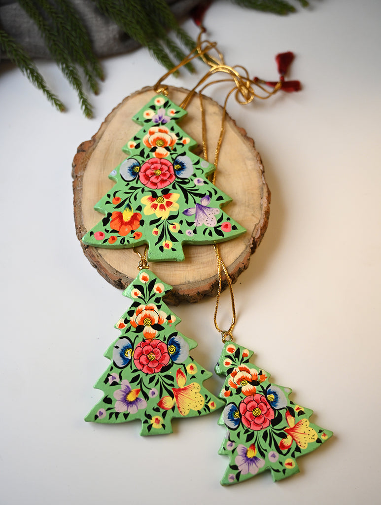 Kashmiri Art Xmas Decorations - Lavender & Green Medley (Set of 9)