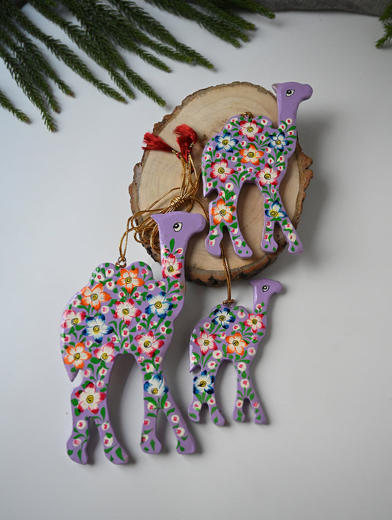 Kashmiri Art Xmas Decorations - Mauve & Green Flora (Set of 10)