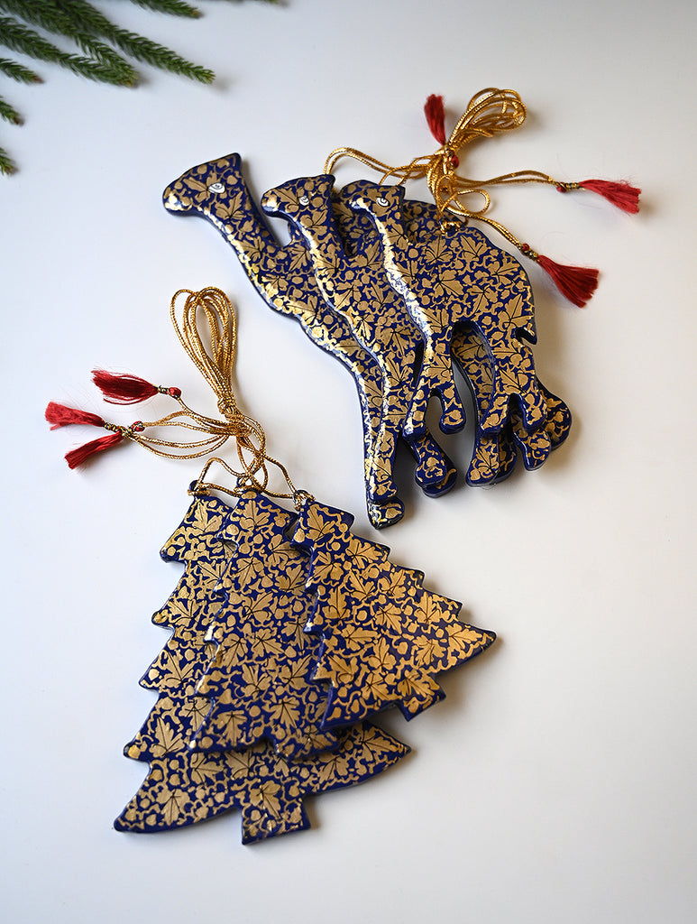 Kashmiri Art Xmas Decorations - Navy Chinar (Set of 6)