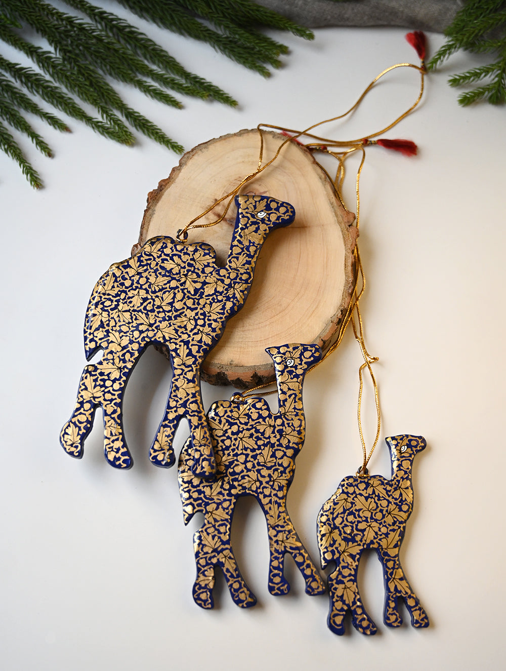 Load image into Gallery viewer, Kashmiri Art Xmas Decorations - Navy Chinar (Set of 6)