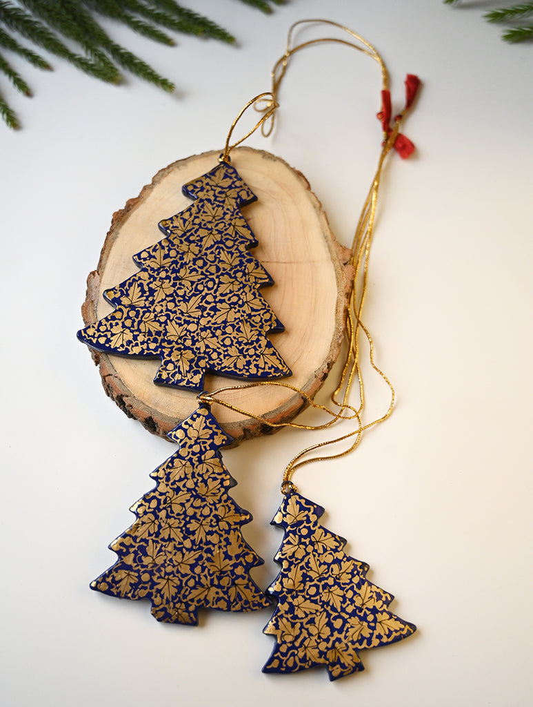 Kashmiri Art Xmas Decorations - Navy Chinar (Set of 6)