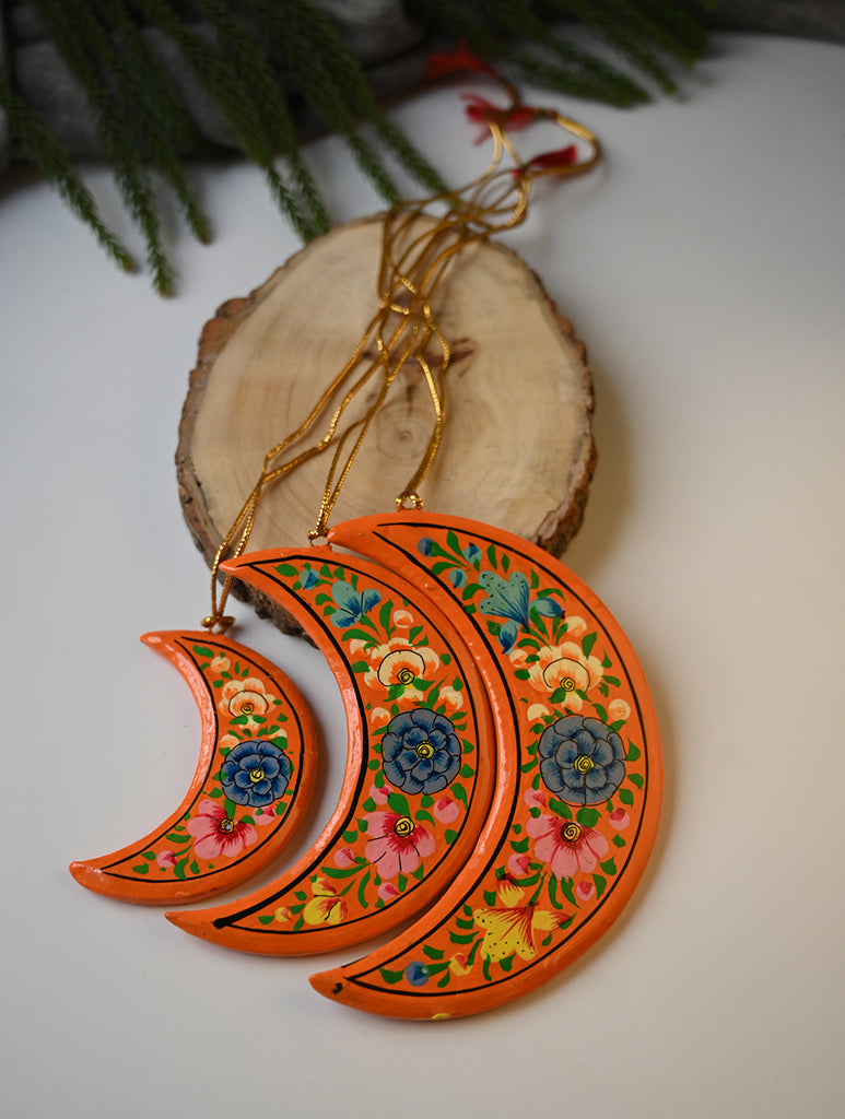 Kashmiri Art Xmas Decorations - Orange Flora (Set of 9)