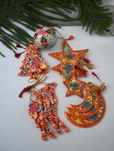 Load image into Gallery viewer, Kashmiri Art Xmas Decorations - Orange Florals (Set of 13)