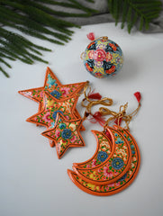 Kashmiri Art Xmas Decorations - Orange Florals (Set of 13)