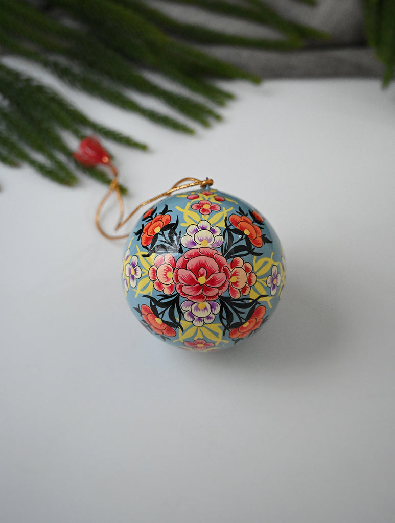 Kashmiri Art Xmas Decorations - Orange Florals (Set of 13)