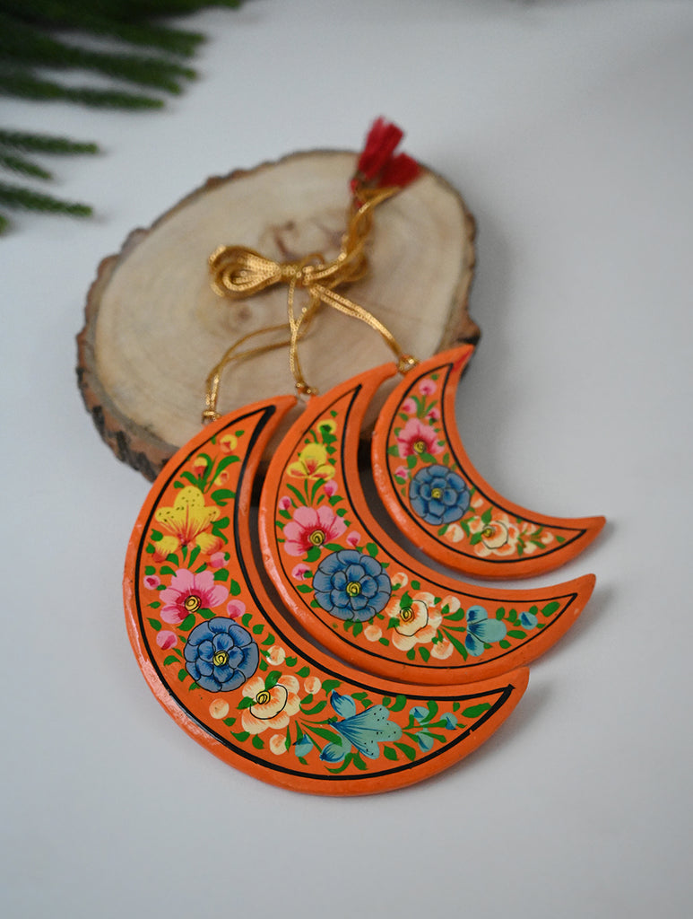 Kashmiri Art Xmas Decorations - Orange Florals (Set of 13)