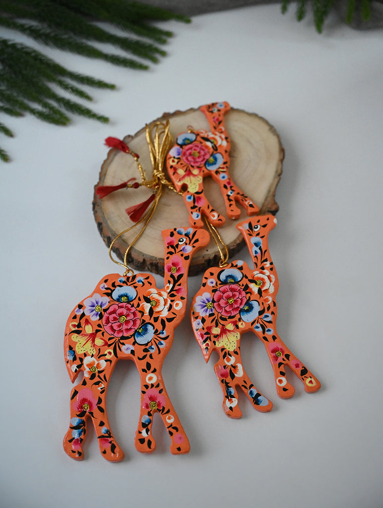 Kashmiri Art Xmas Decorations - Orange Florals (Set of 13)