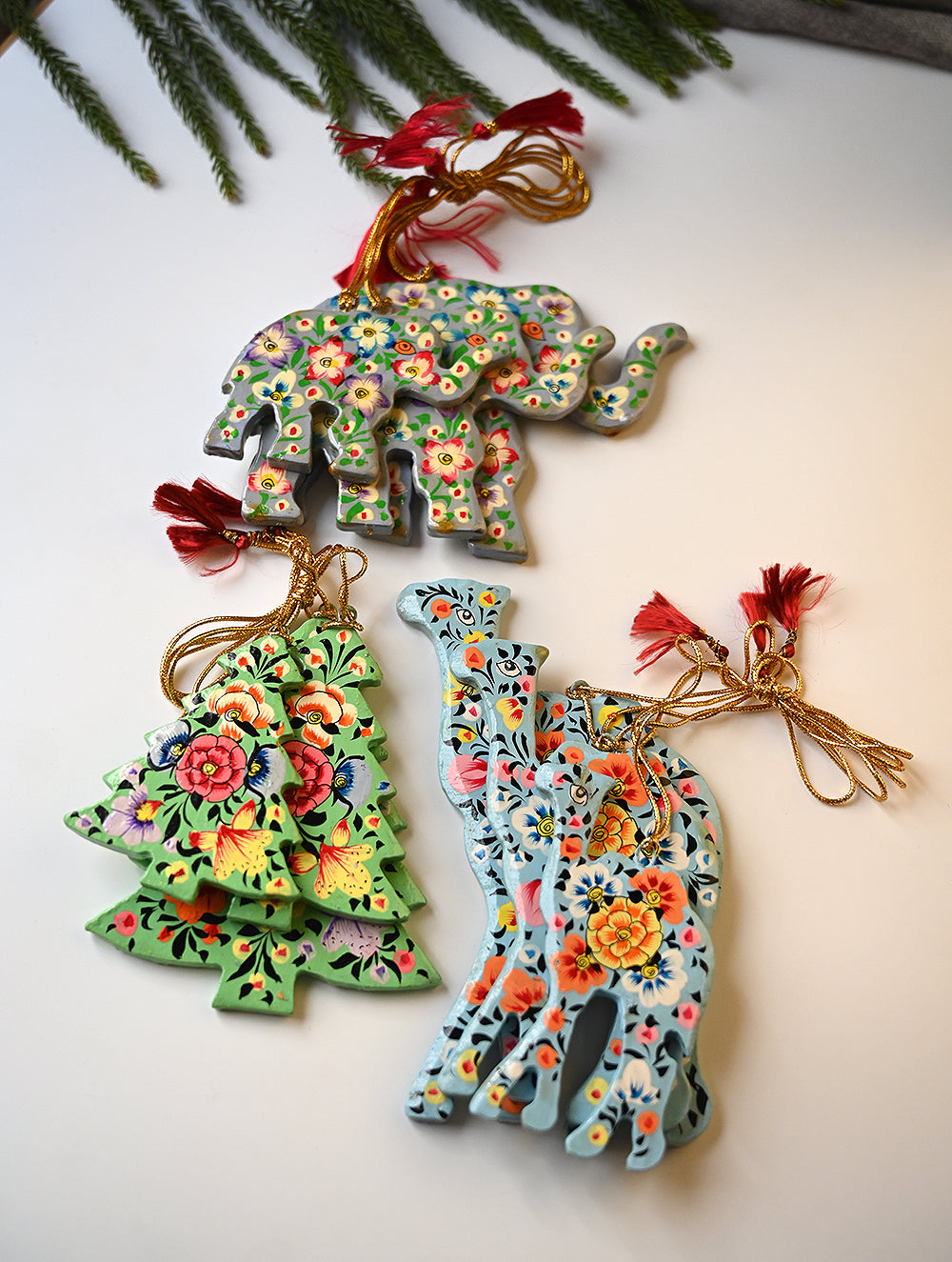 Kashmiri Art Xmas Decorations - Pastel Rhapsody(Set of 9)
