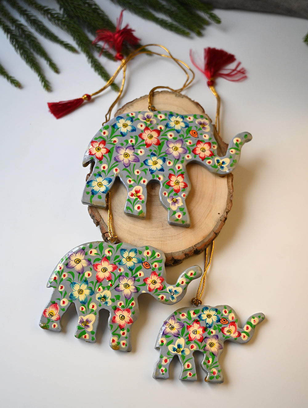 Kashmiri Art Xmas Decorations - Pastel Rhapsody(Set of 9)