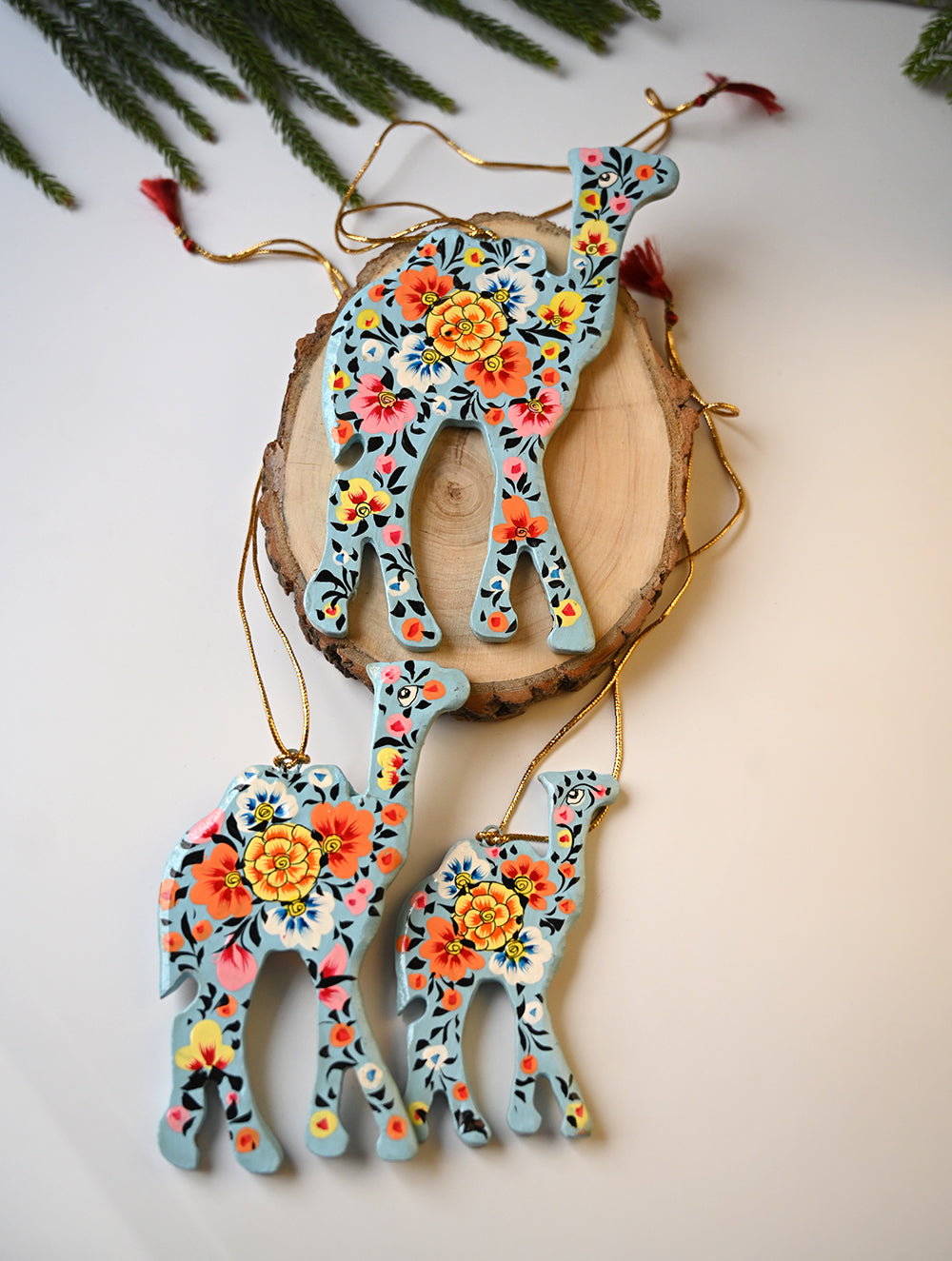 Kashmiri Art Xmas Decorations - Pastel Rhapsody(Set of 9)