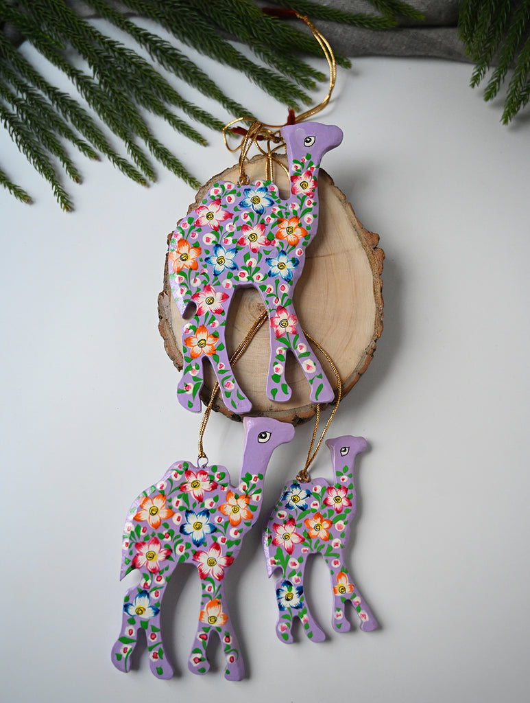 Kashmiri Art Xmas Decorations - Pink Flora (Set of 9)