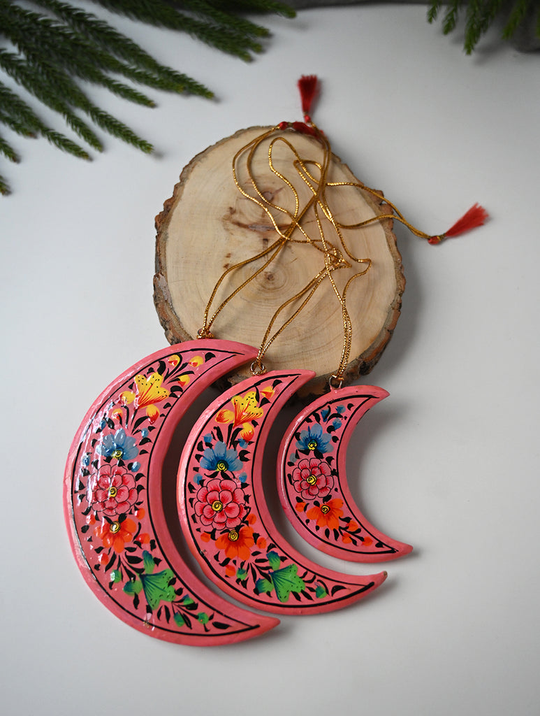 Kashmiri Art Xmas Decorations - Pink Floral Medley (Set of 9)