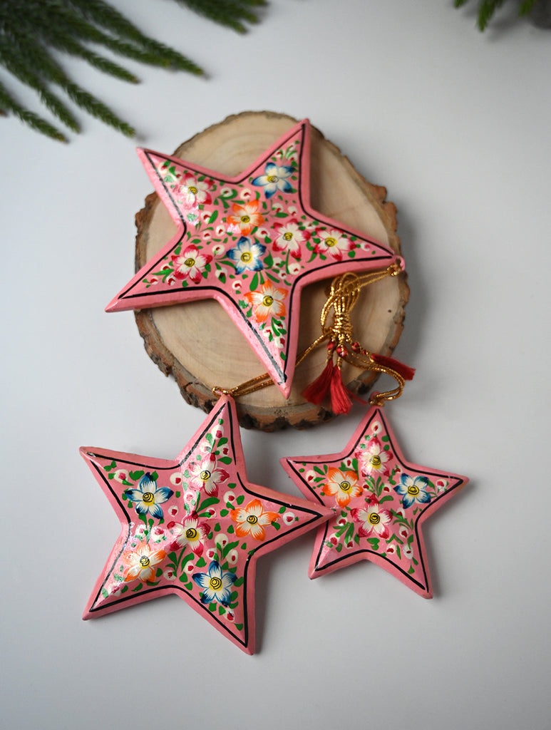 Kashmiri Art Xmas Decorations - Pink Floral Medley (Set of 9)