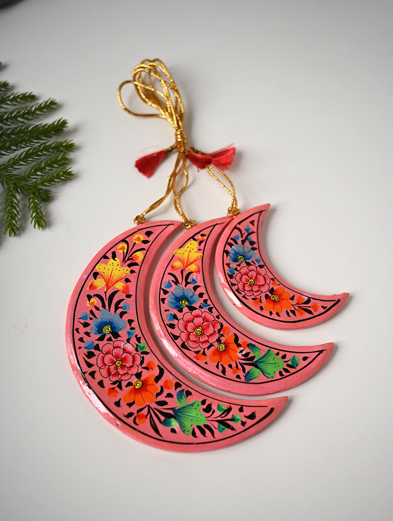 Kashmiri Art Xmas Decorations - Pink Ornaments (Set of 9)