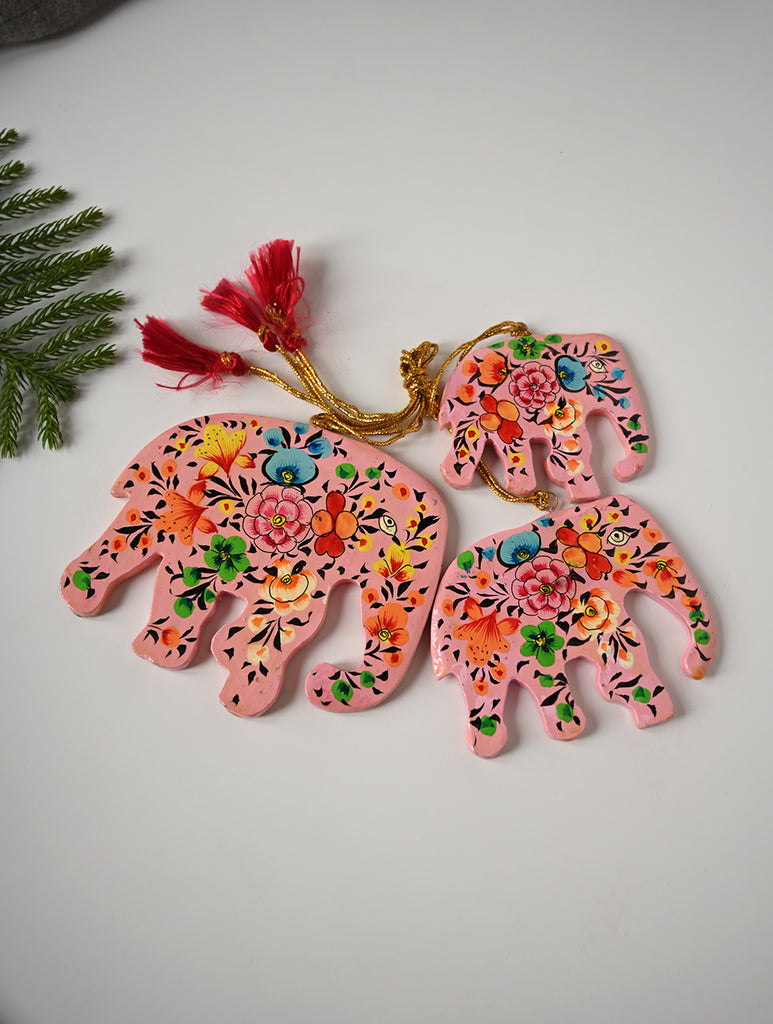 Kashmiri Art Xmas Decorations - Pink Ornaments (Set of 9)