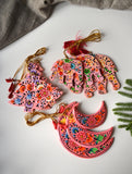Kashmiri Art Xmas Decorations - Pink Ornaments (Set of 9)
