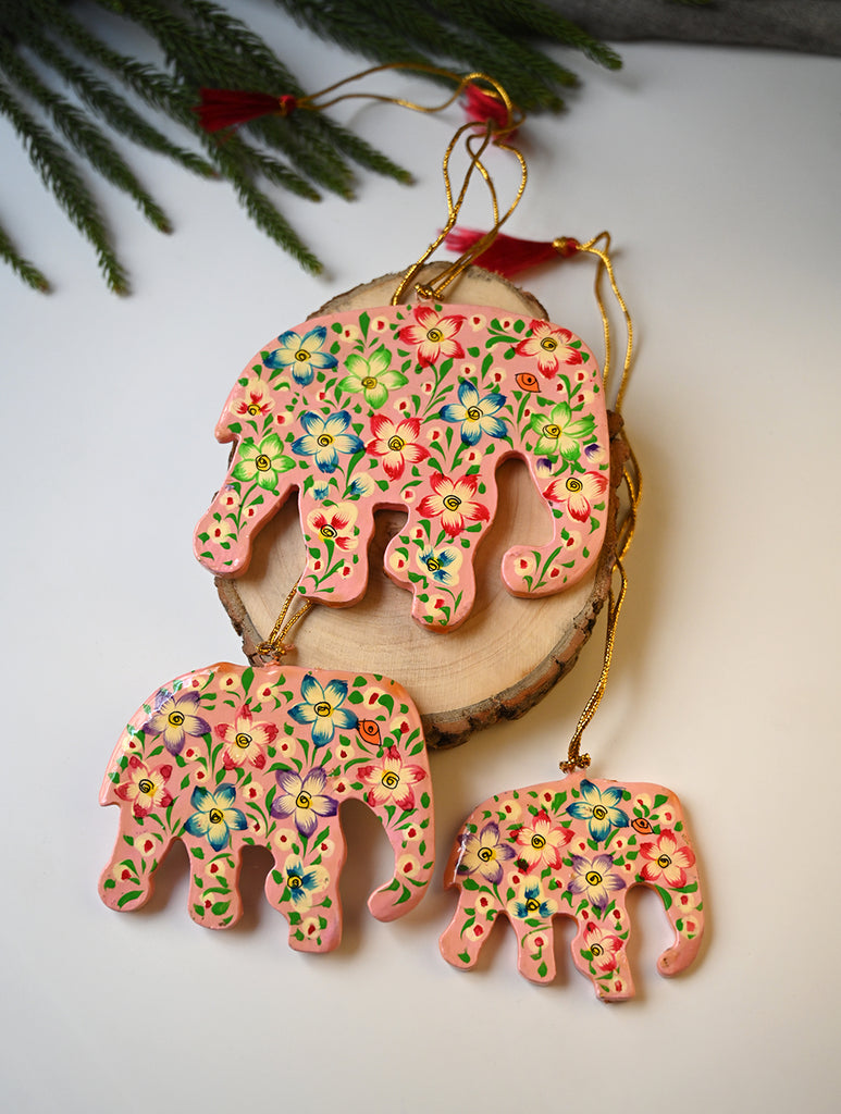Kashmiri Art Xmas Decorations - Pink & Green Medley (Set of 10)