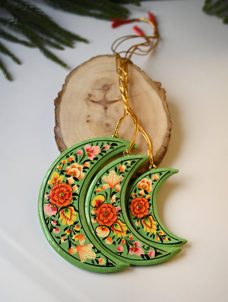 Kashmiri Art Xmas Decorations - Pink & Green Medley (Set of 10)