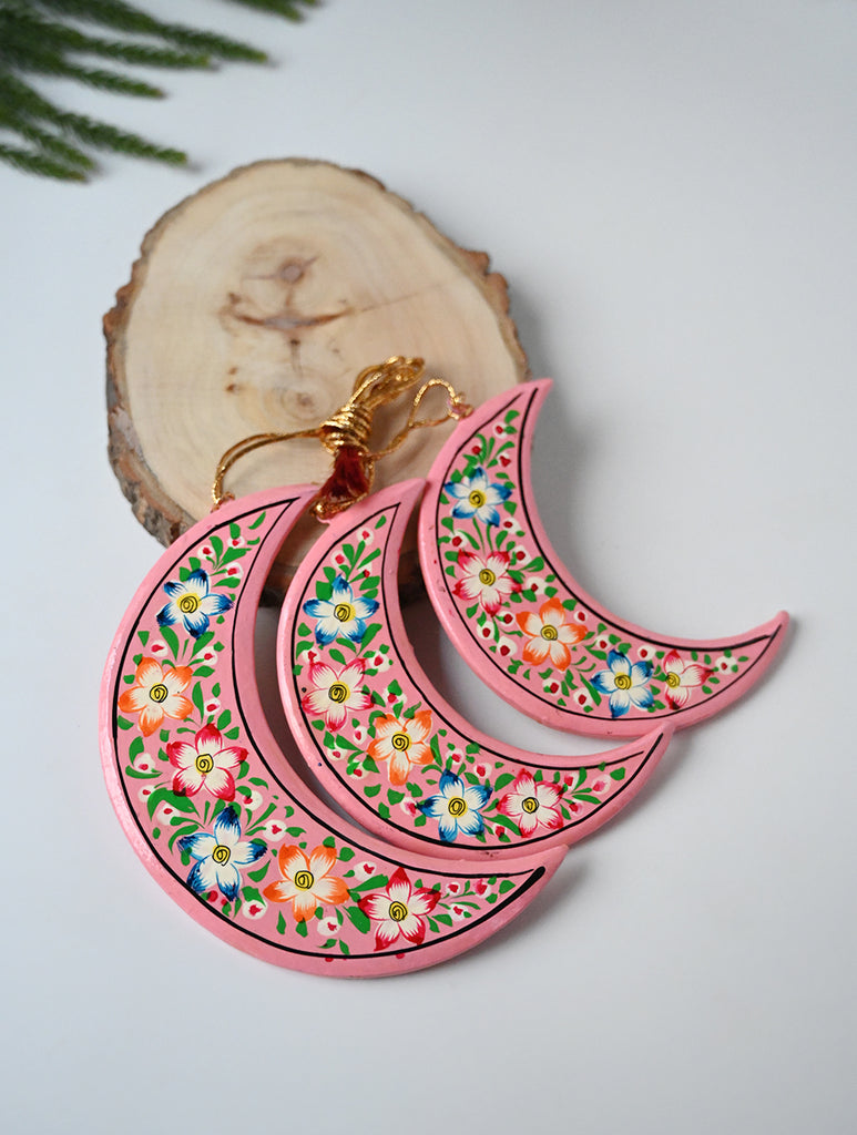 Kashmiri Art Xmas Decorations - Pink & Mauve Flora (Set of 9)
