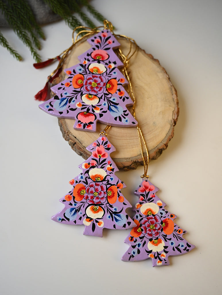 Kashmiri Art Xmas Decorations - Pink & Mauve Rhapsody (Set of 12)