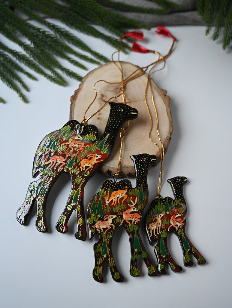 Kashmiri Art Xmas Decorations - Red Forests (Set of 9)