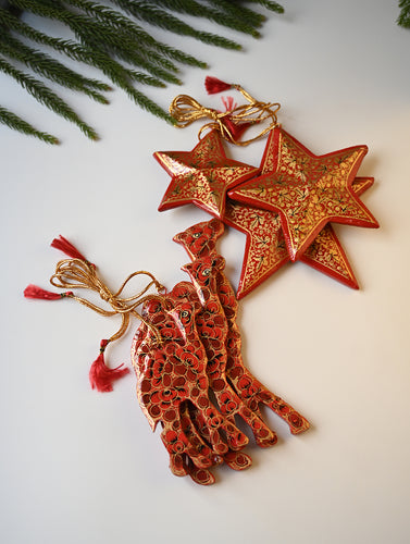 Kashmiri Art Xmas Decorations - Red Medley (Set of 6)