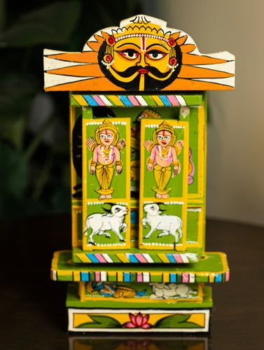Kavad Craft Curio - Ramayan, Painted Wood Portable Shrine (Green 11
