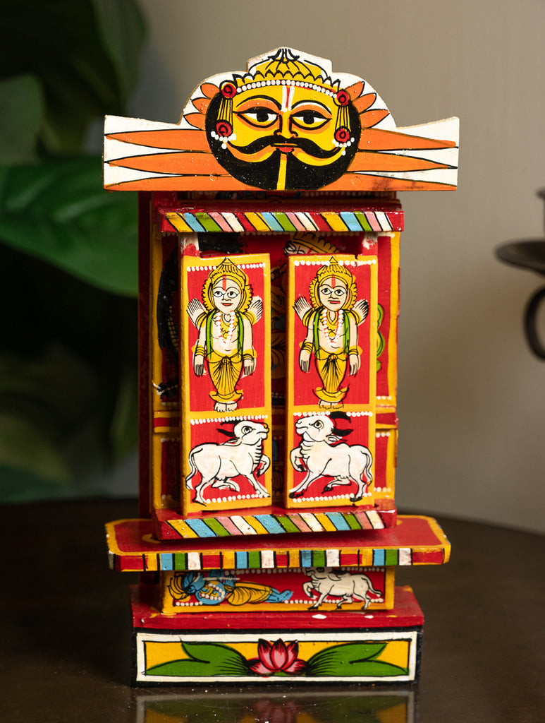 Kavad Craft Curio - Ramayan, Painted Wood Portable Shrine (Red 11")