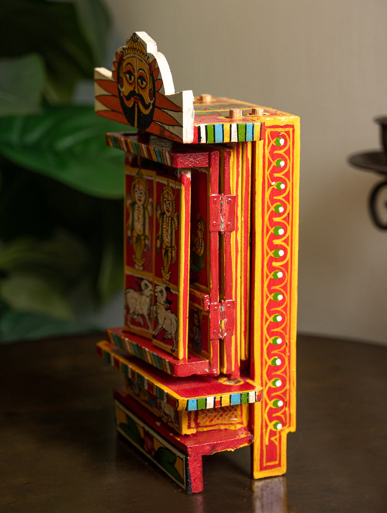 Kavad Craft Curio - Ramayan, Painted Wood Portable Shrine (Red 11")