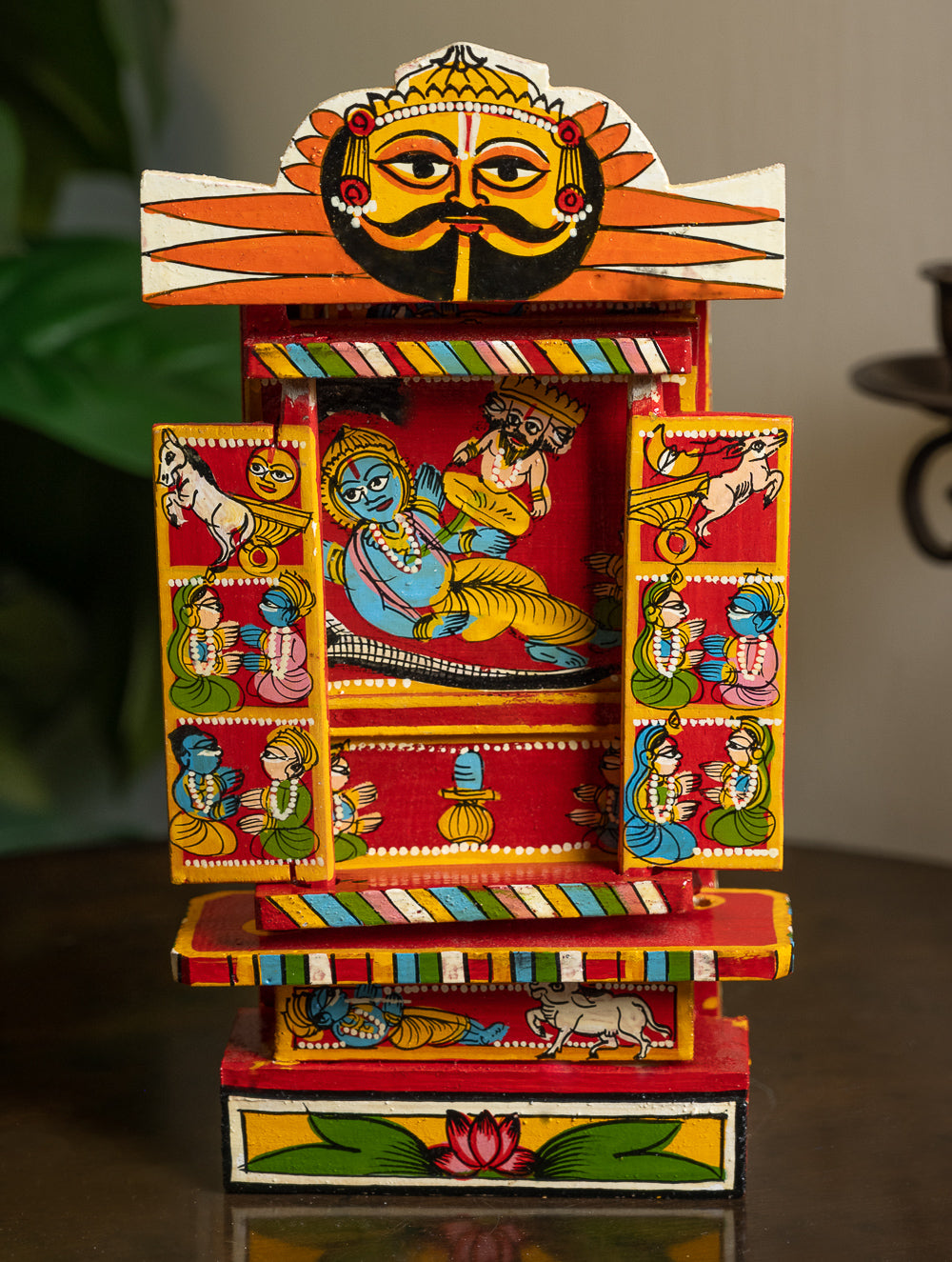 Load image into Gallery viewer, Kavad Craft Curio - Ramayan, Painted Wood Portable Shrine (Red 11")