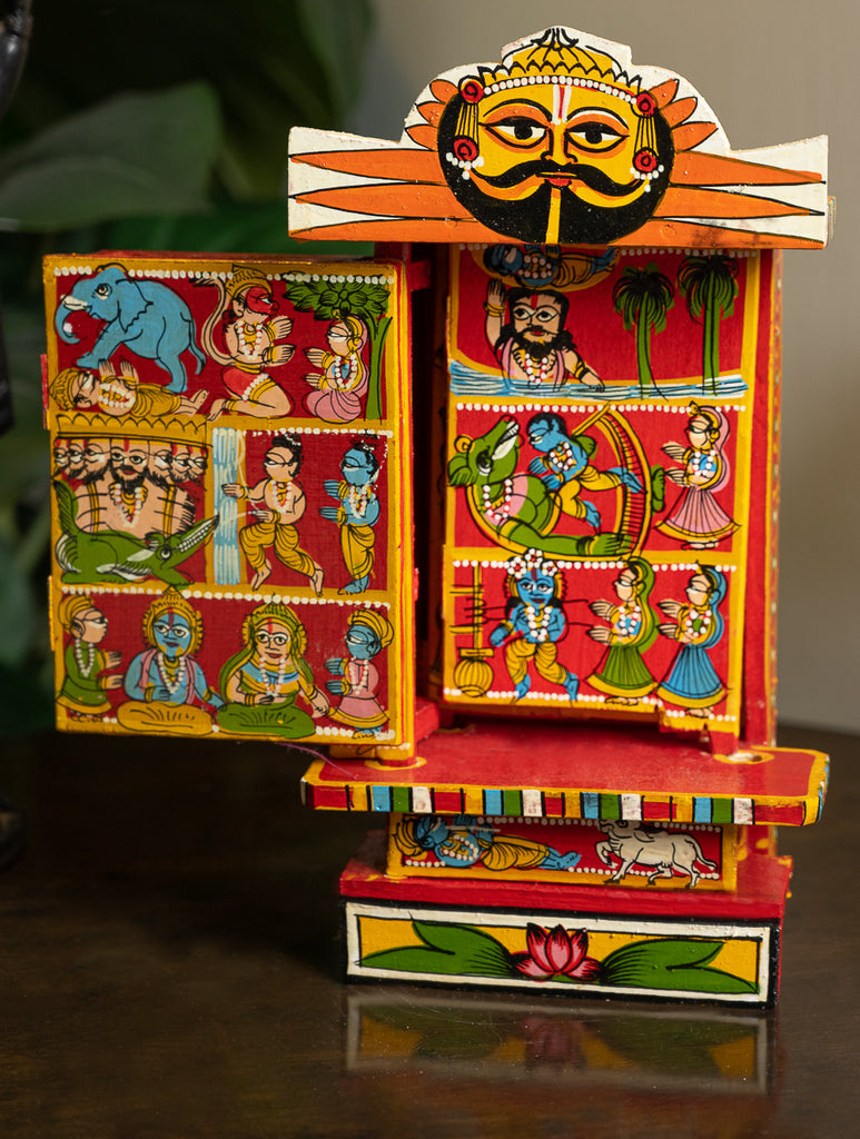Kavad Craft Curio - Ramayan, Painted Wood Portable Shrine (Red 11")