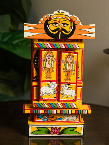 Kavad Craft Curio - Ramayan, Painted Wood Portable Shrine (Yellow 11
