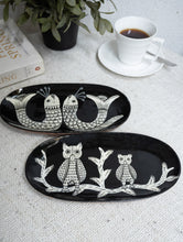 Load image into Gallery viewer, Lacquered, Hand Painted Patua Art Wooden Tray - Fish &amp; Owl (Set of 2)