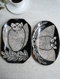 Lacquered, Hand Painted Patua Art Wooden Tray - Owls (Set of 2)