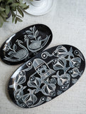 Lacquered, Hand Painted Patua Art Wooden Tray - Peacock & Fish (Set of 2)