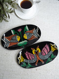 Lacquered, Hand Painted Patua Art Wooden Tray - Peacock & Fish (Set of 2)