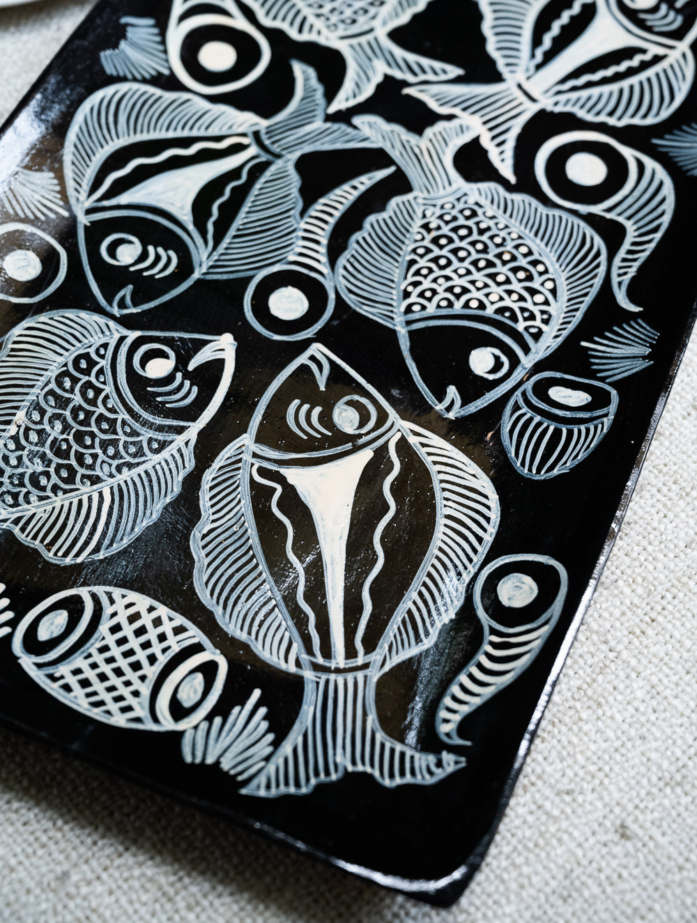 Load image into Gallery viewer, Lacquered, Hand Painted Patua Art Wooden Tray - The Fish