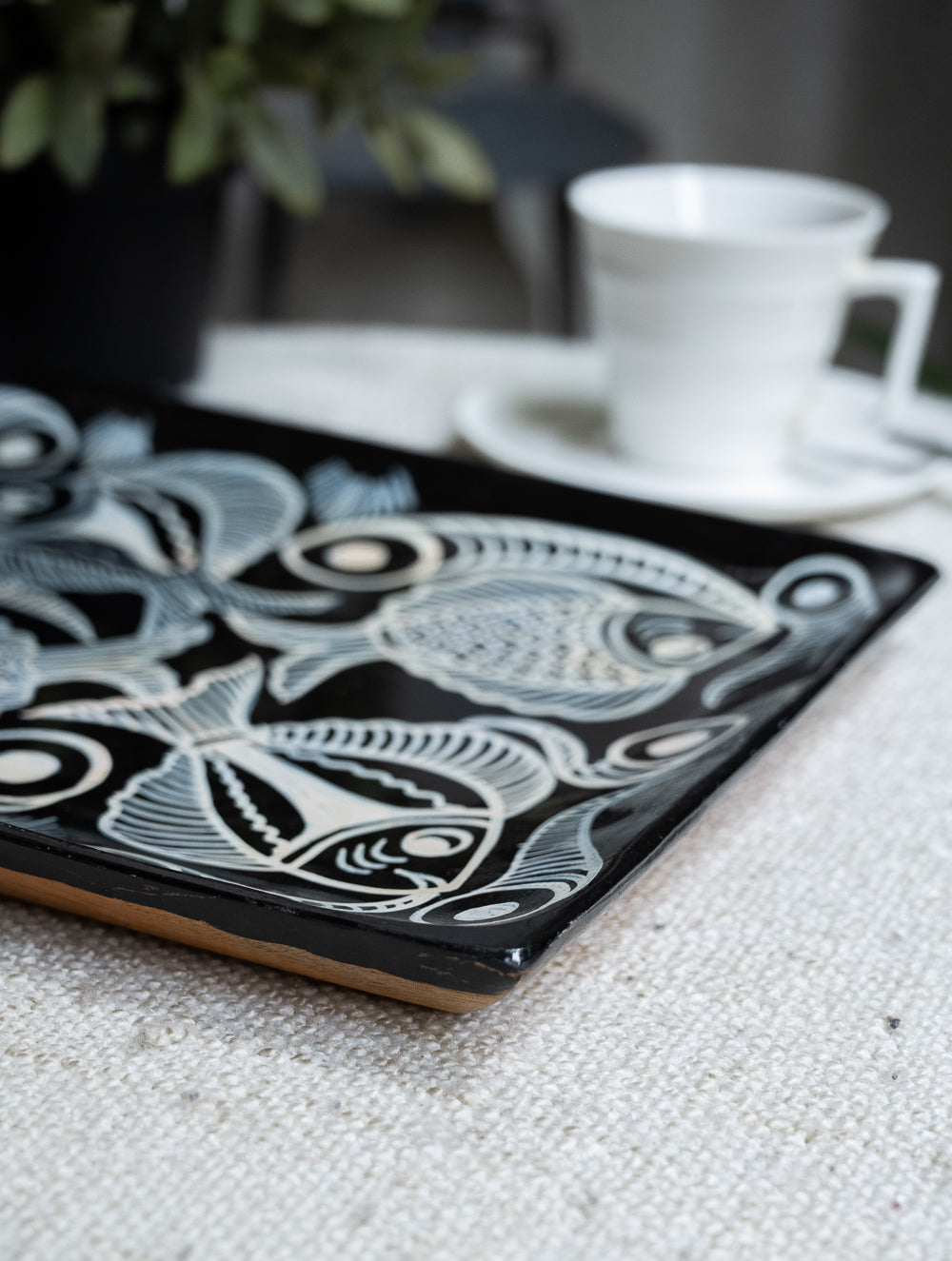 Load image into Gallery viewer, Lacquered, Hand Painted Patua Art Wooden Tray - The Fish