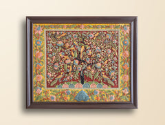 Large Hand-rendered Stone Dust Painting - Bahare-Bagh (Framed 24" x 35")